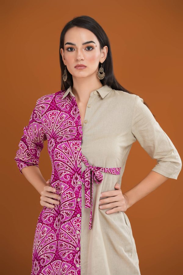 Color Block Tie-Up Short Shirt Dress