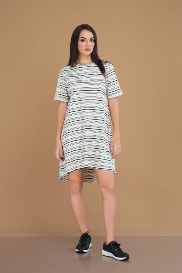 Oversized Stripe Print Short T-Shirt Dress - Image 3