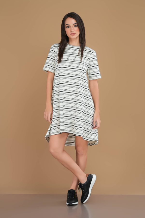 Oversized Stripe Print Short T-Shirt Dress - Image 2