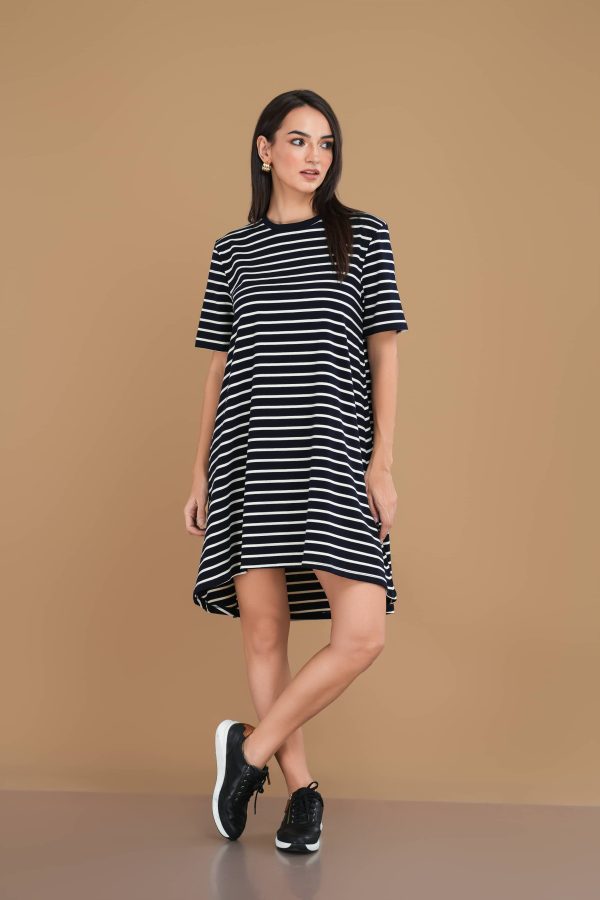 Oversized Stripe Print Short T-Shirt Dress - Image 3