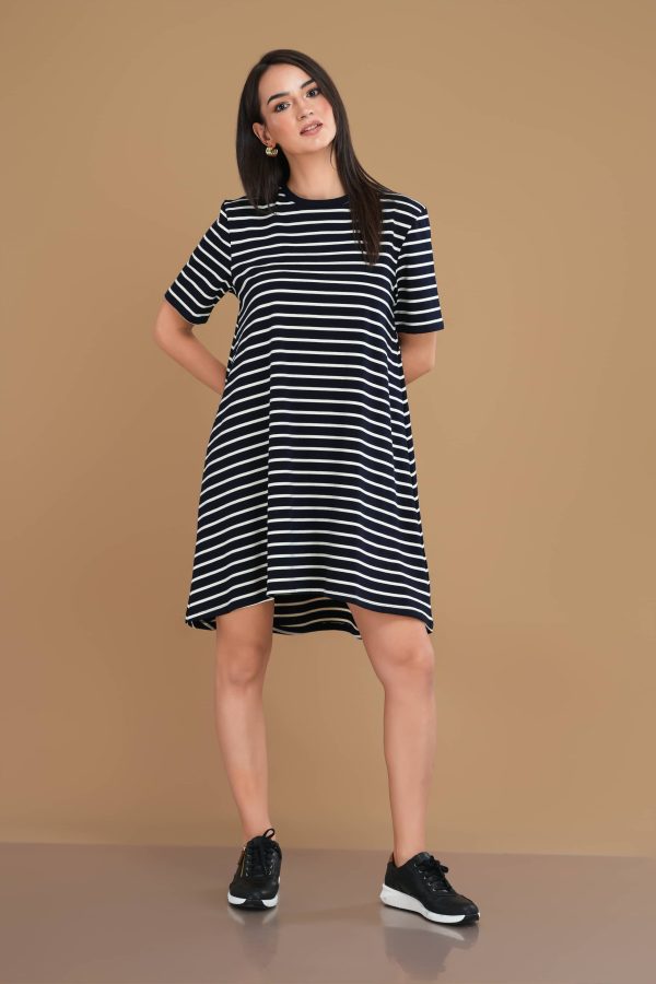 Oversized Stripe Print Short T-Shirt Dress - Image 2