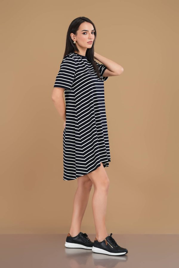 Oversized Stripe Print Short T-Shirt Dress - Image 4