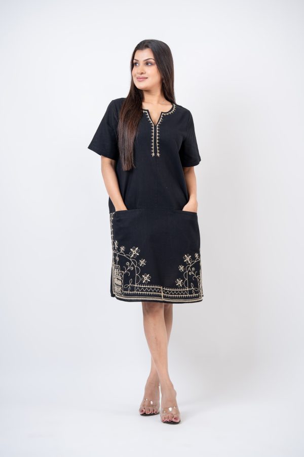 Embroidered Notch Neck Short Dress - Image 5