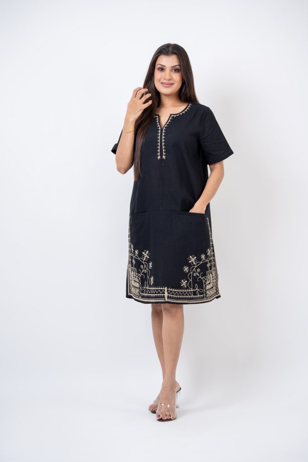 Embroidered Notch Neck Short Dress - Image 3