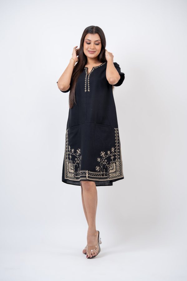 Embroidered Notch Neck Short Dress - Image 2