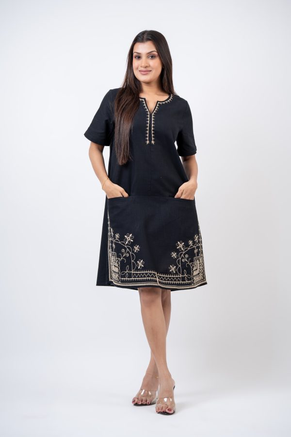 Embroidered Notch Neck Short Dress - Image 6