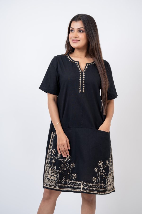 Embroidered Notch Neck Short Dress - Image 4