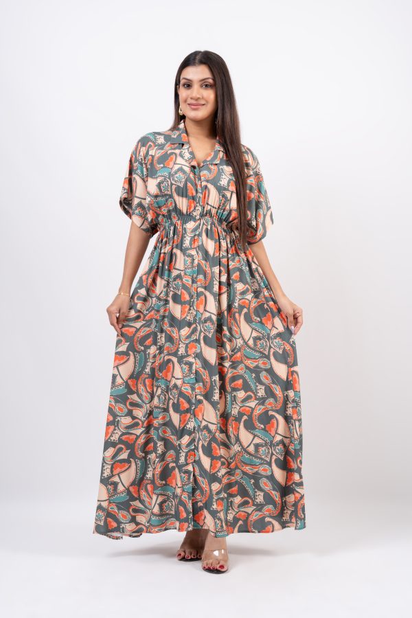 Maggie Sleeve Waist Gather Detail Maxi Dress