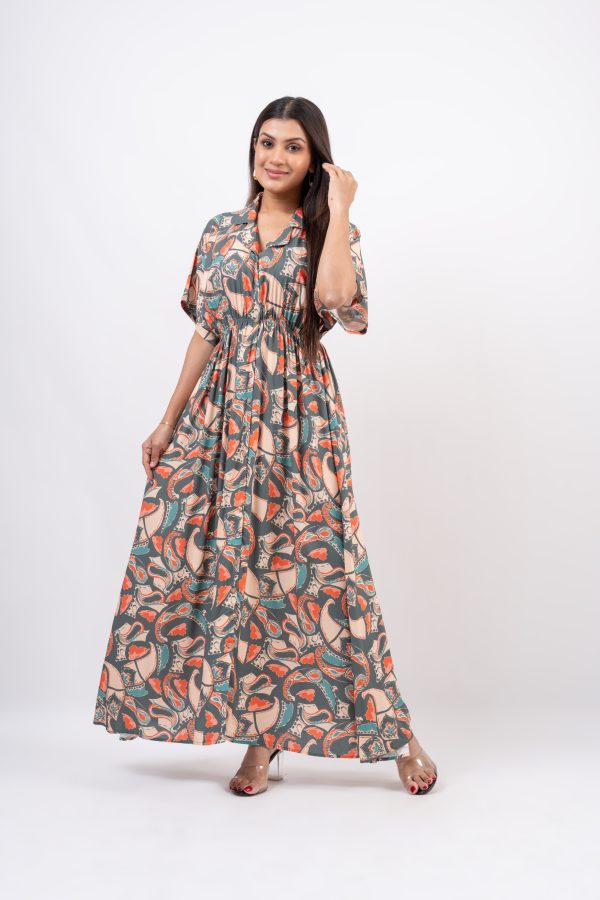 Maggie Sleeve Waist Gather Detail Maxi Dress - Image 4