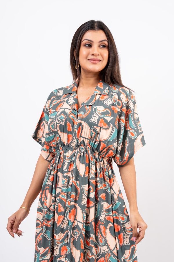 Maggie Sleeve Waist Gather Detail Maxi Dress - Image 2
