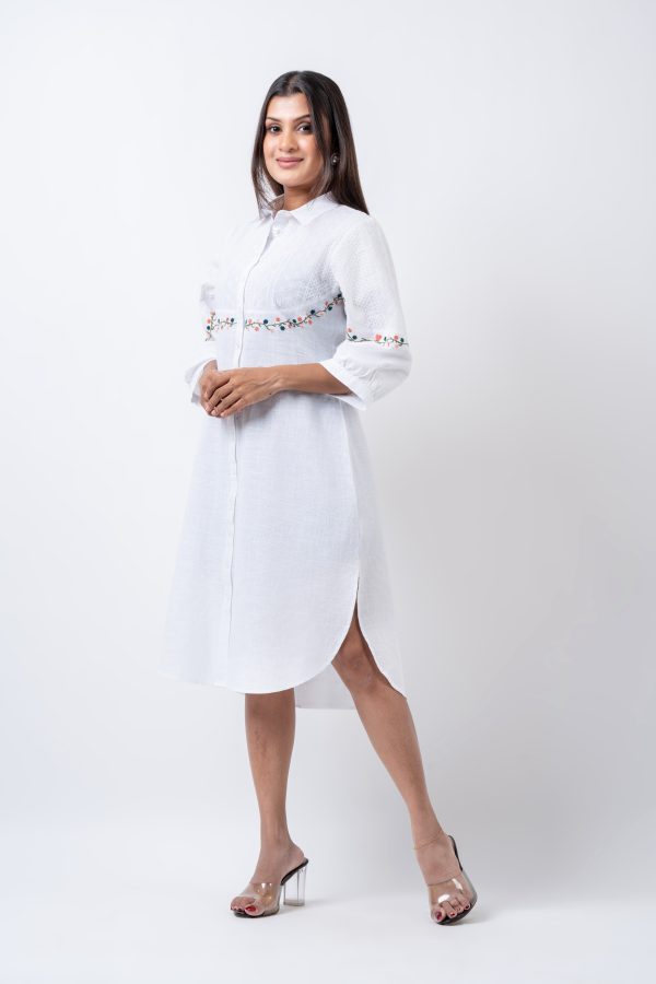 Floral Embroidered Cutlawn-Linen Dress - Image 4