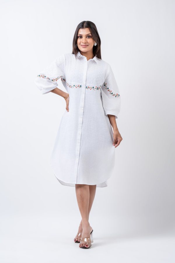 Floral Embroidered Cutlawn-Linen Dress - Image 3