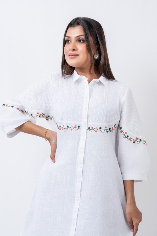 Floral Embroidered Cutlawn-Linen Dress - Image 2