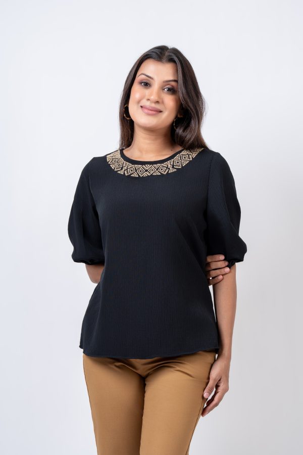 Embroidered Round Neck Blouse - Image 4