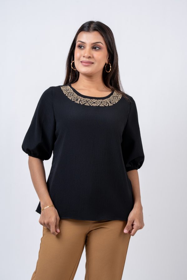 Embroidered Round Neck Blouse