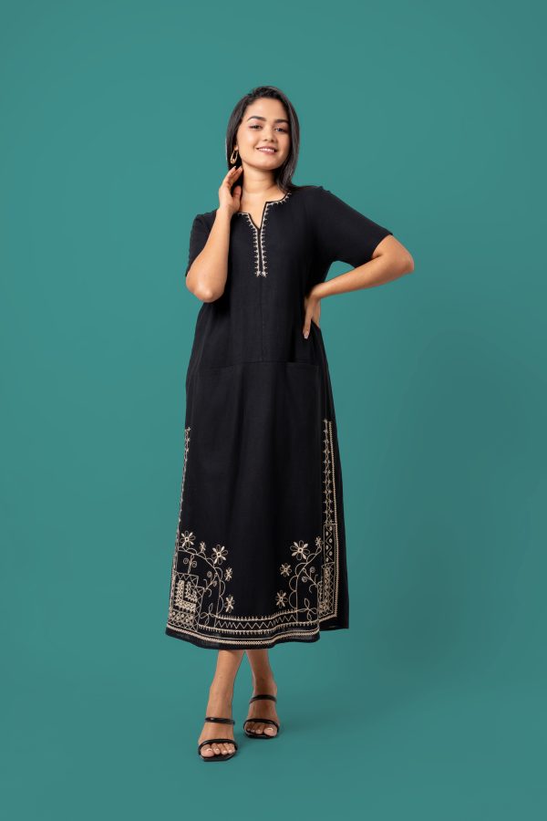 Embroidered Notch Necked Maxi Dress - Image 3