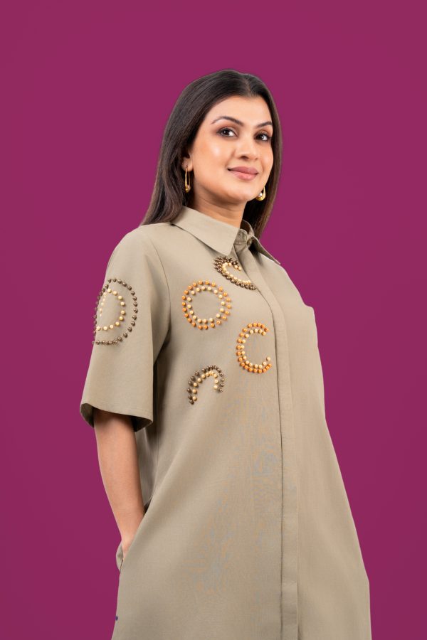 Beadwork Detail Short Shirt Dress - Image 2