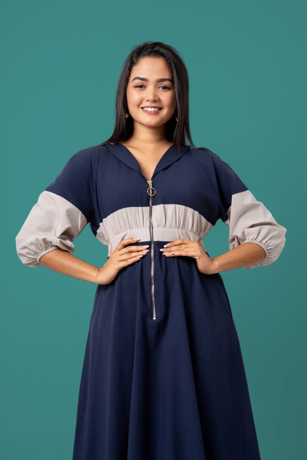 Zipper detail Color Block Maxi Dress