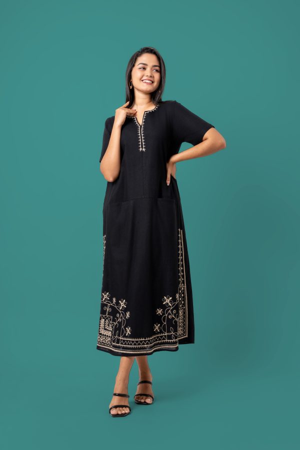 Embroidered Notch Necked Maxi Dress - Image 4
