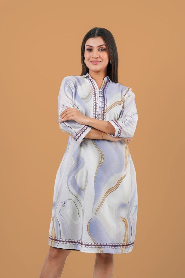 Abstract Patterned Collared Short Dress - Image 2