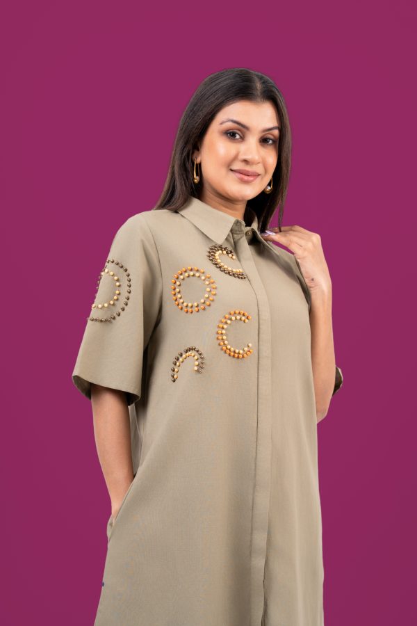 Beadwork Detail Short Shirt Dress