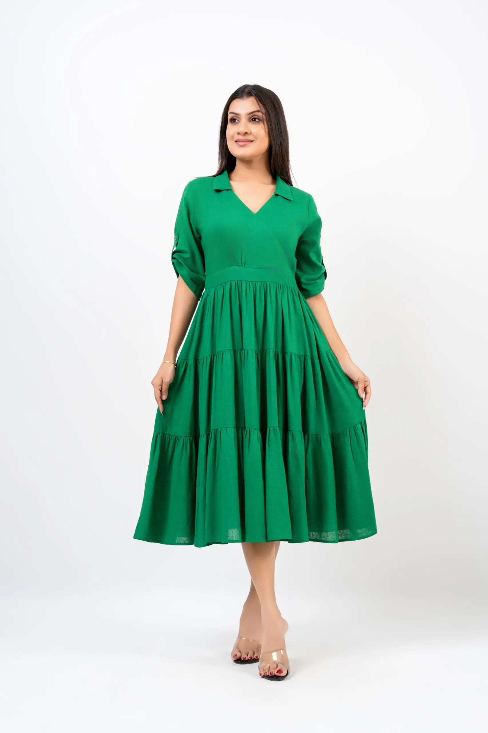 Tiered Crossover Midi dress