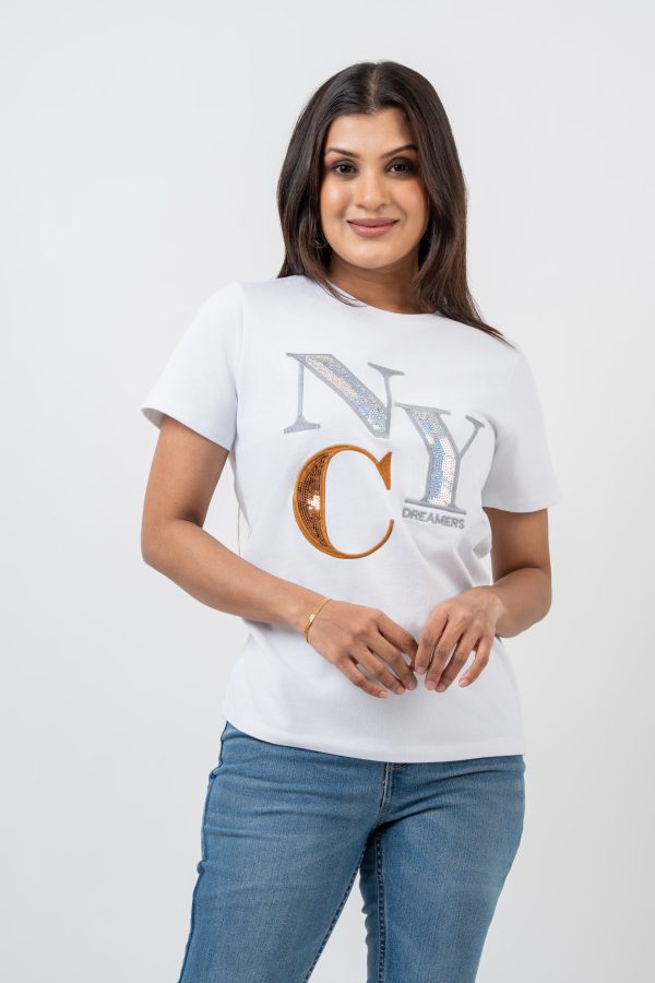 Sequin Letter Design T-shirt - Image 3