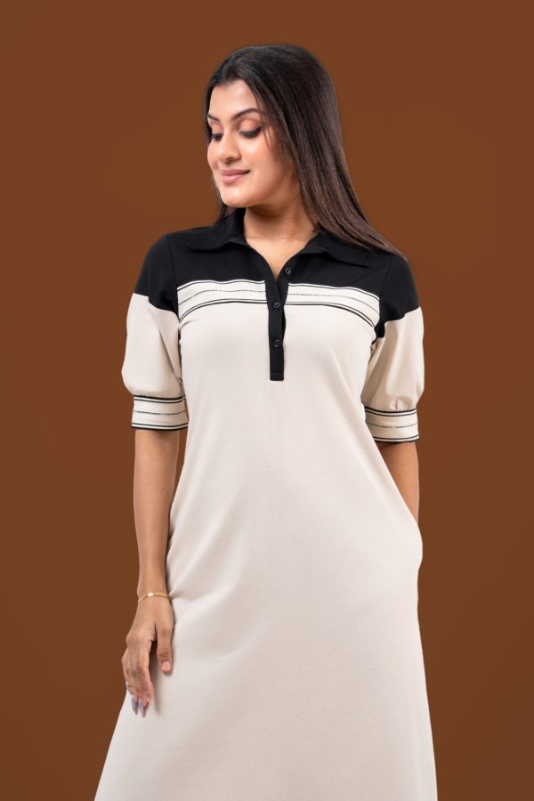 Sequin Detail Color Block Midi Polo Dress - Image 2