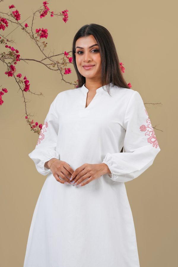 Embroidered Long Puff Sleeve Maxi Dress
