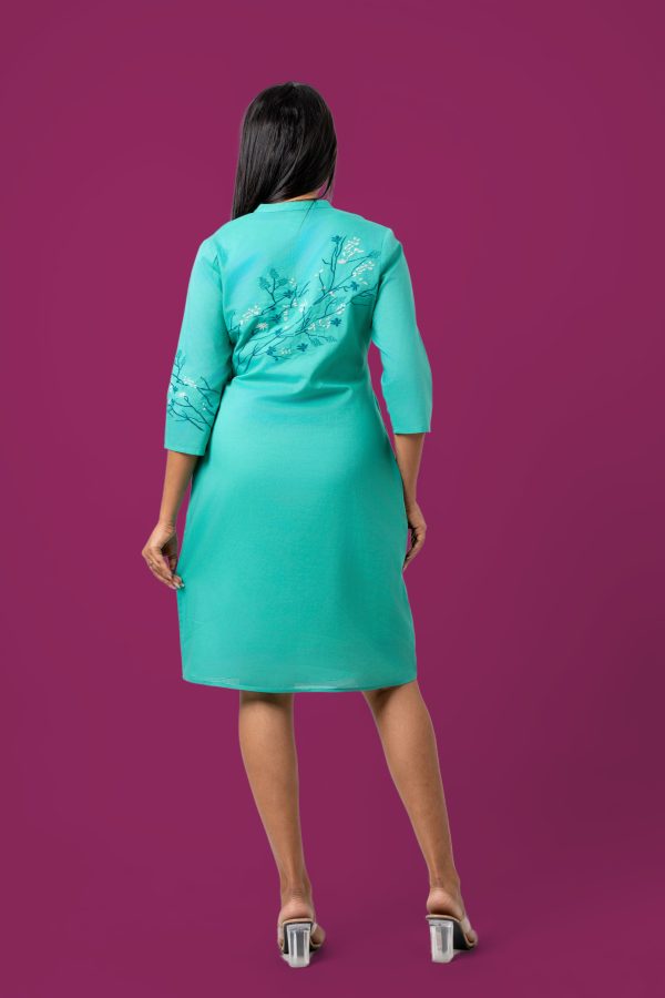 Embroidered Pintuck Detail Short Dress - Image 5