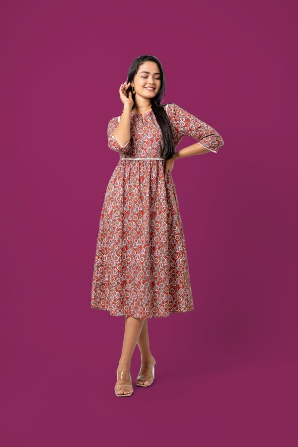 Leaf Patterned Lace Detail Midi Dress - Image 3