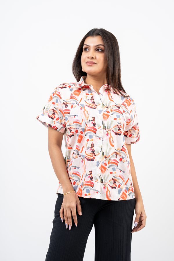 Abstract Printed Button Down Blouse