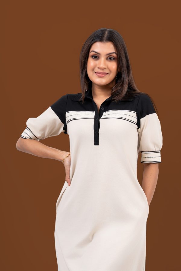 Sequin Detail Color Block Midi Polo Dress