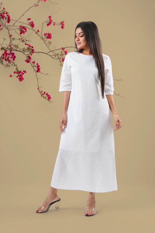 Round Neck Elbow Sleeve Maxi Dress - Image 3
