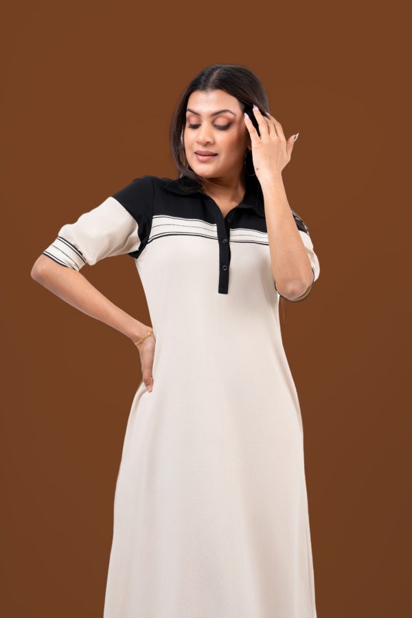 Sequin Detail Color Block Midi Polo Dress - Image 3