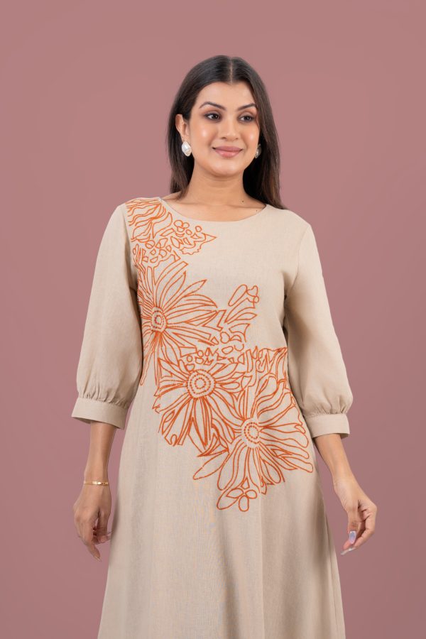 Floral Embroidered Round Neck Maxi Dress