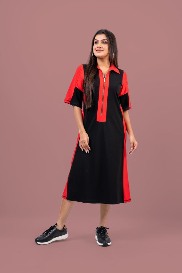 Color Block Zipper Closure Detail Midi T-Shirt Dress - Image 3