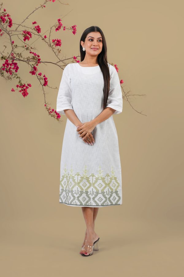 Cross Embroidery Hem Detail Midi Dress