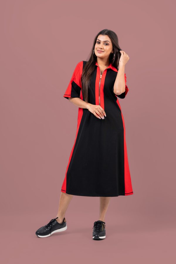 Color Block Zipper Closure Detail Midi T-Shirt Dress - Image 4