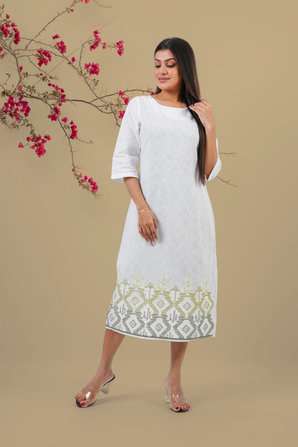 Cross Embroidery Hem Detail Midi Dress - Image 3