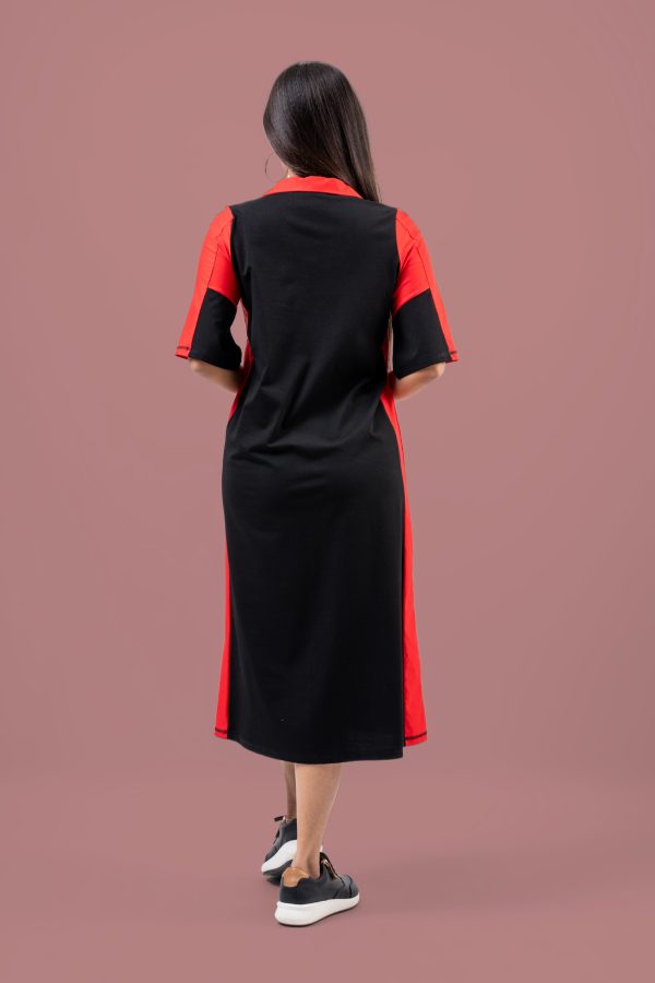 Color Block Zipper Closure Detail Midi T-Shirt Dress - Image 5