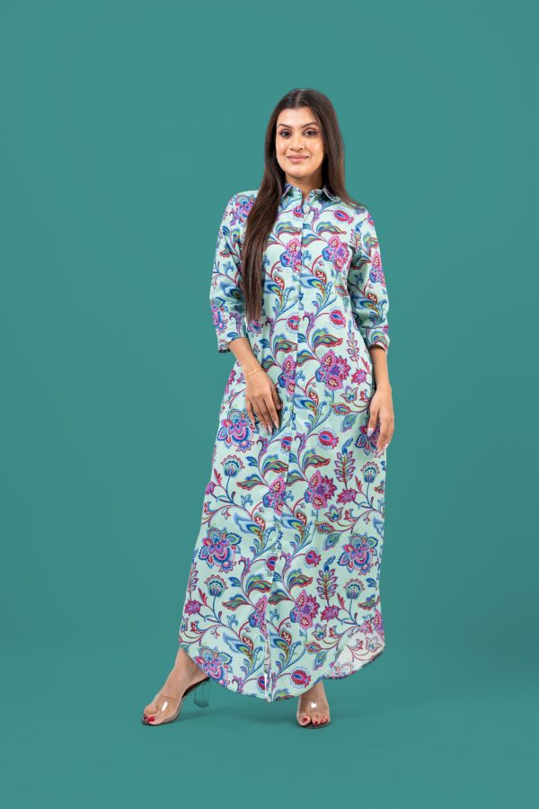 Floral Graphic Patterned Button Up Maxi Shirt Dress - Image 3