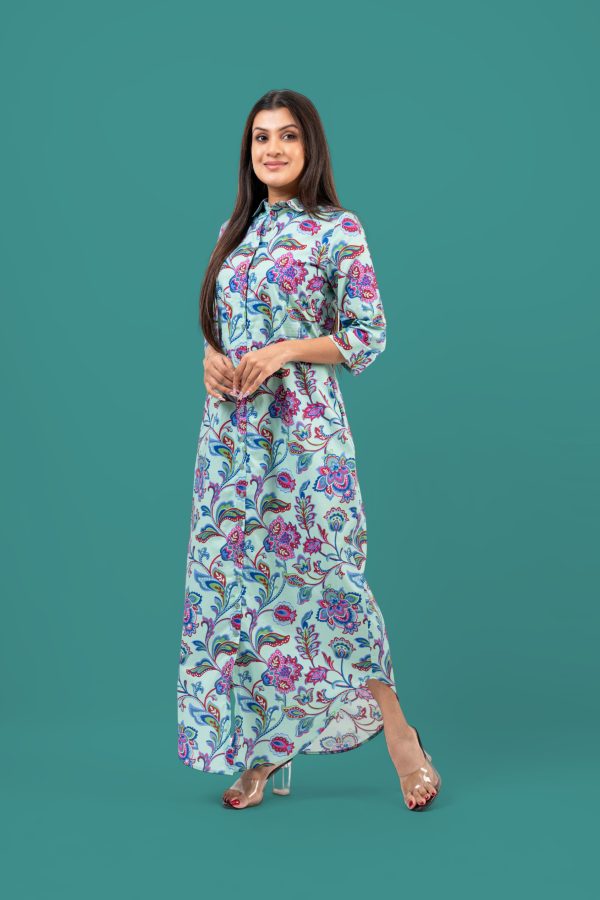 Floral Graphic Patterned Button Up Maxi Shirt Dress - Image 4