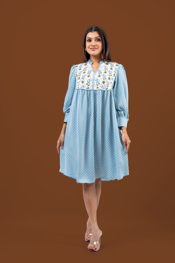Floral Embroidery Detail Polka Dot Short Dress - Image 4