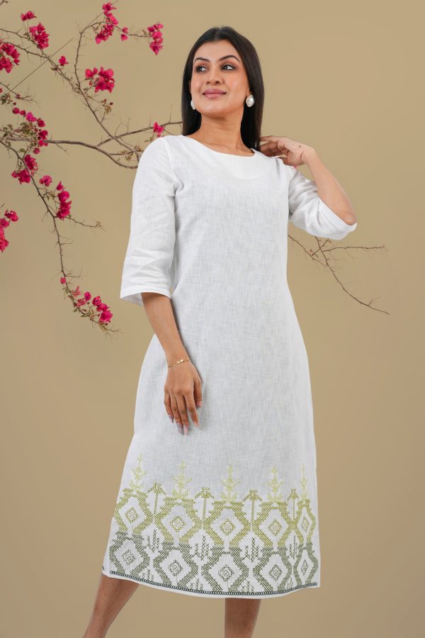 Cross Embroidery Hem Detail Midi Dress - Image 2