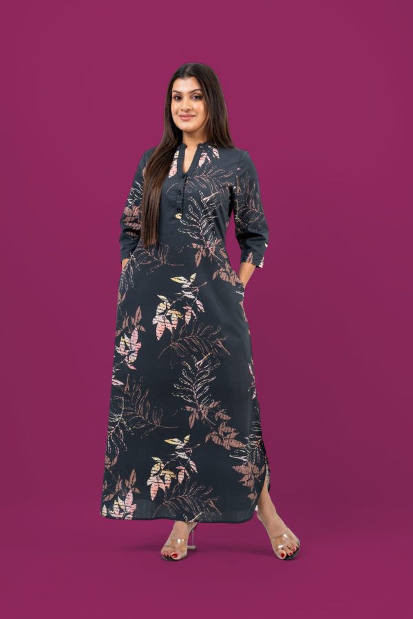 Leaf Patterned Maxi Shirt Dress - Image 3