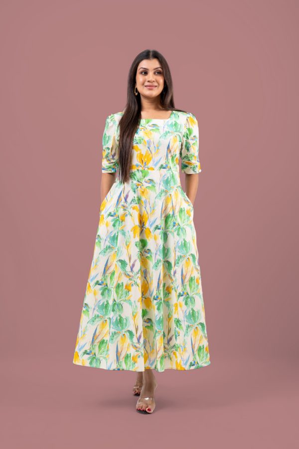 Floral Patterned Square Neck Maxi Dress - Image 3