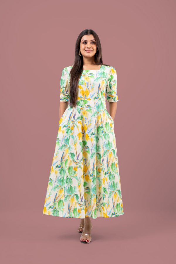 Floral Patterned Square Neck Maxi Dress - Image 3