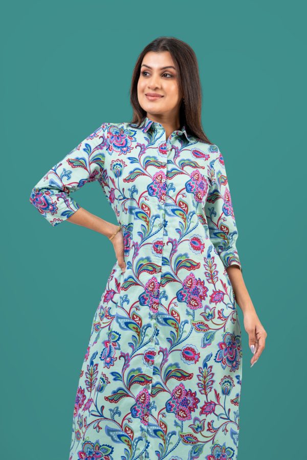 Floral Graphic Patterned Button Up Maxi Shirt Dress - Image 2