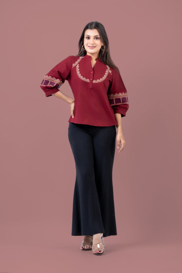 Embroidered Chinese Collar Blouse - Image 4